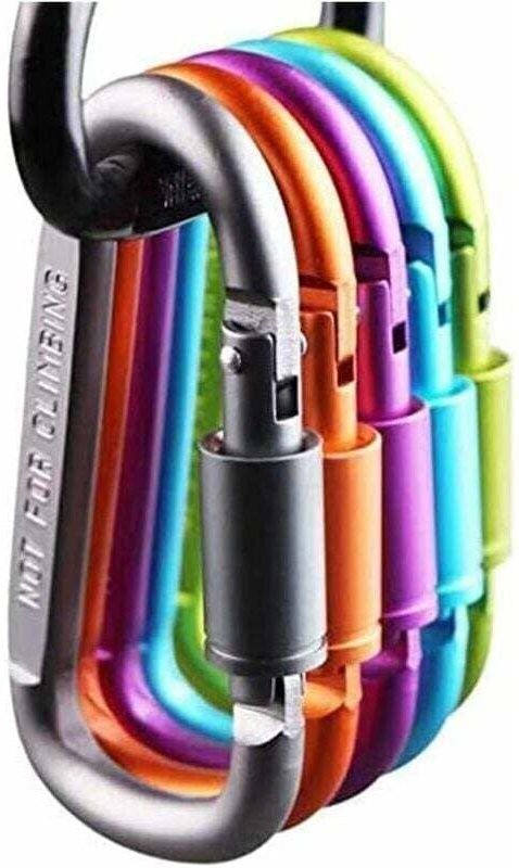 6er-Pack Aluminium-Karabiner mit D-Ring-Verriegelung für Camping, Reisen, Angeln, Wandern.