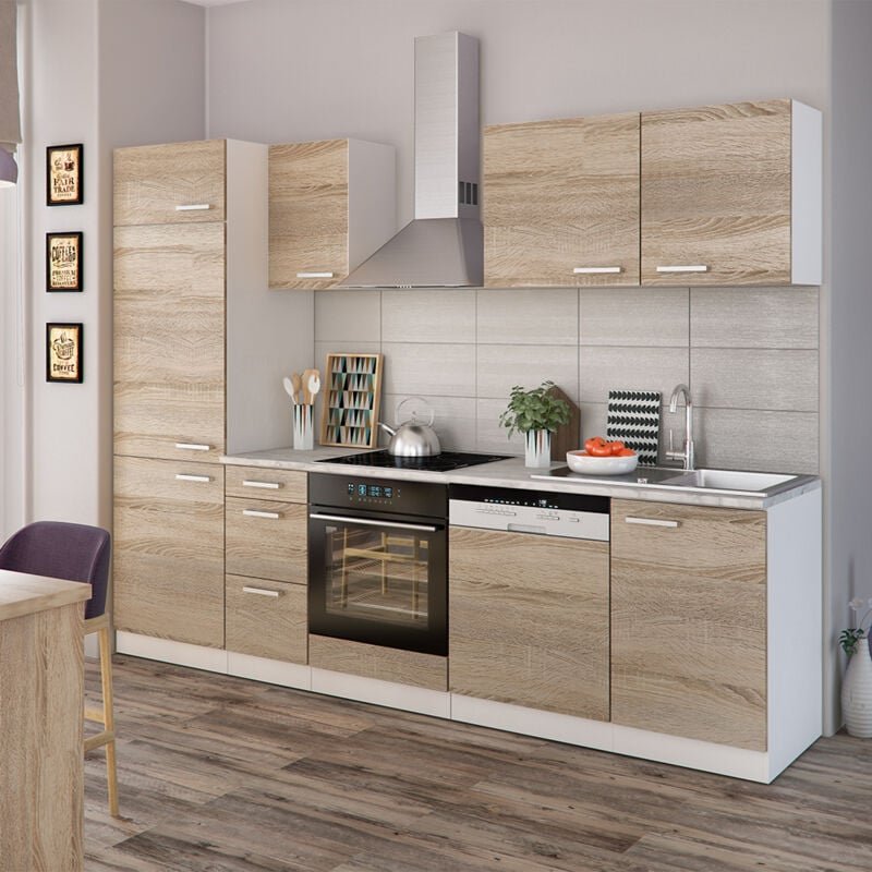 Vicco - Küchenzeile Optima, Sonoma, 270 cm ohne Arbeitsplatte mit LED-Leisten