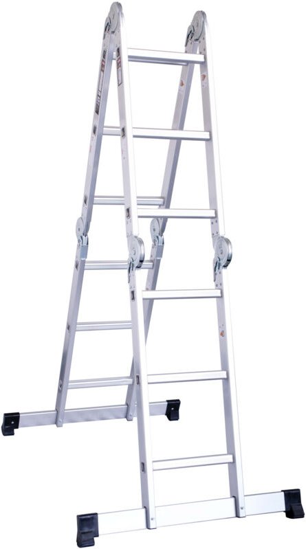 Mehrzweckleiter aus Aluminium, max. 3,37 m, 12 Stufen, 4x3 Sprossen, Tragfähigkeiten 150 kg, 6 Aufbauvarianten, Vielzwec...