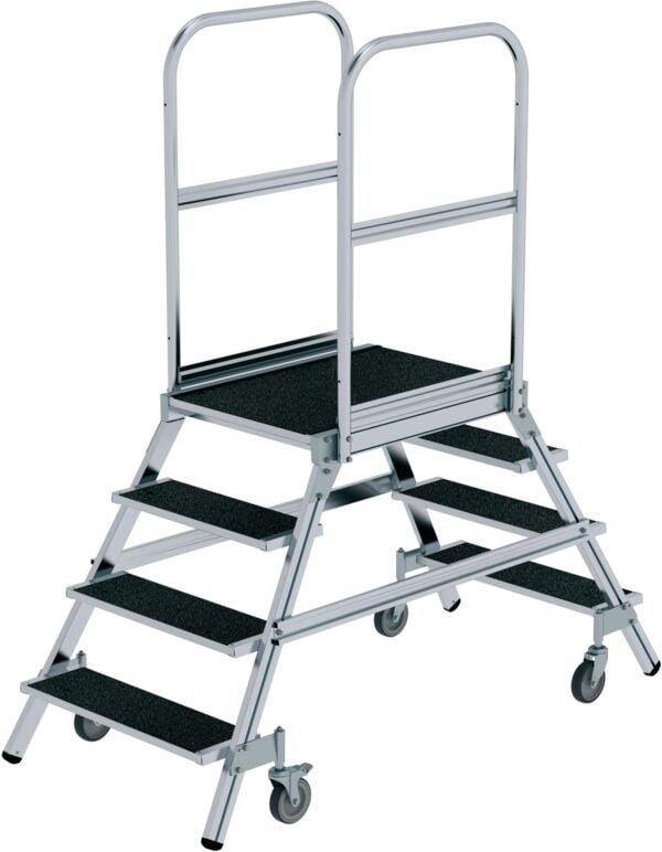 Günzburger Steigtechnik - Podesttreppe beidseitig begehbar mit Federrolle Korundbeschichtung R13 2x4 Stufen - 059204