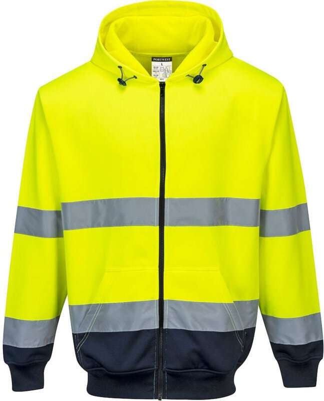 Hi-Vis Bicolor Kapuzen-Sweatshirt mit Reißverschluss, Gelb/Dunkelblau, 2XL