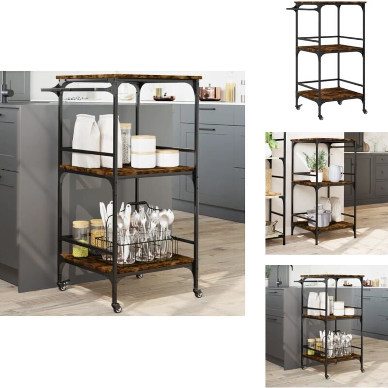 Thumbnail - Küchenwagen Räuchereiche 60,5x50x105 cm Holzwerkstoff - Küchenwagen - Holzwerkstoffmöbel - Vintage Küchentisch - Mobile ...