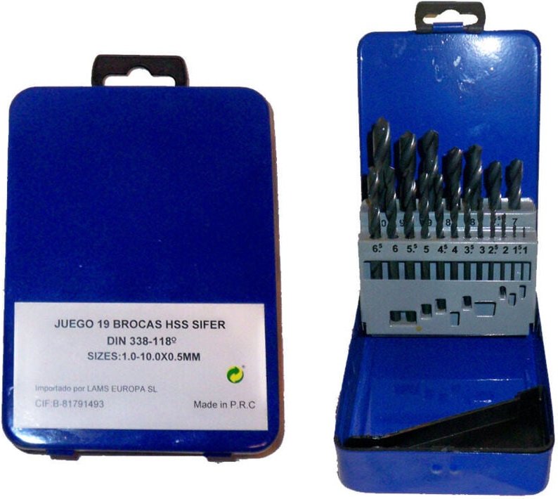 Mibricotienda - sifer HSS-Bohrer-Set 1 bis 10, 19-teilig, Metallkoffer H-1901