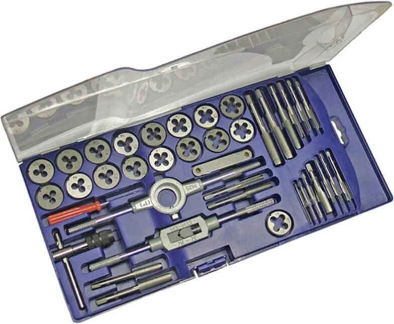 39-teiliger Gewindebohrer- und Schneideisensatz aus Kunststoff Outifrance