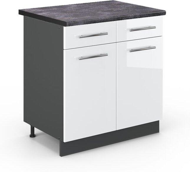 Vicco - Küchenunterschrank Fame-Line, Weiß Hochglanz, 80 cm , ap Anthrazit