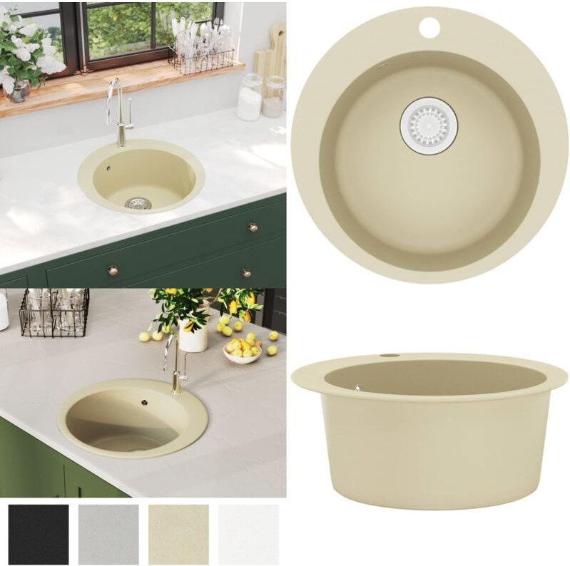 Granitspüle Einzelbecken Rund Beige - Spülbecken - Küchenspüle - Home & Living - Beige