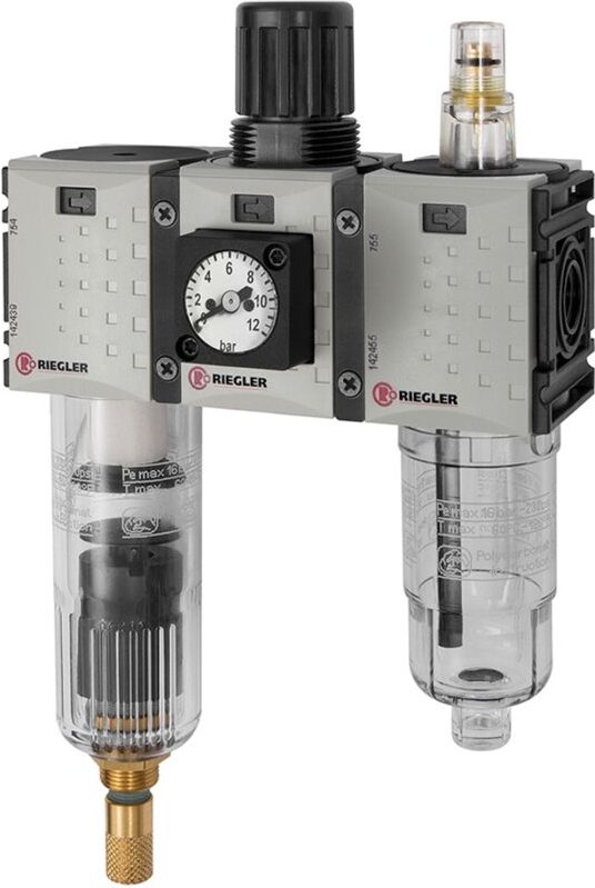 Wartungseinheit 3-tlg. »FUTURA-mini« PC-Beh., Kompaktmano, G1/4, 0,5-10, va-nc - Riegler