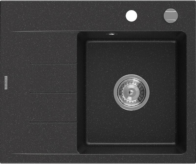 Ben Granitspüle 1-beckig mit Abtropffl√§che rechts 600 x 500 mm, schwarz/silber metallic, Siphon Chrom - 6523605000-73 -...