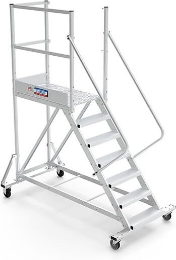 Mobile Plattform mit Geländer links und hinten - 2 Zugangsrampen - Maximale Arbeitshöhe 2.80m - PTF104G-RS