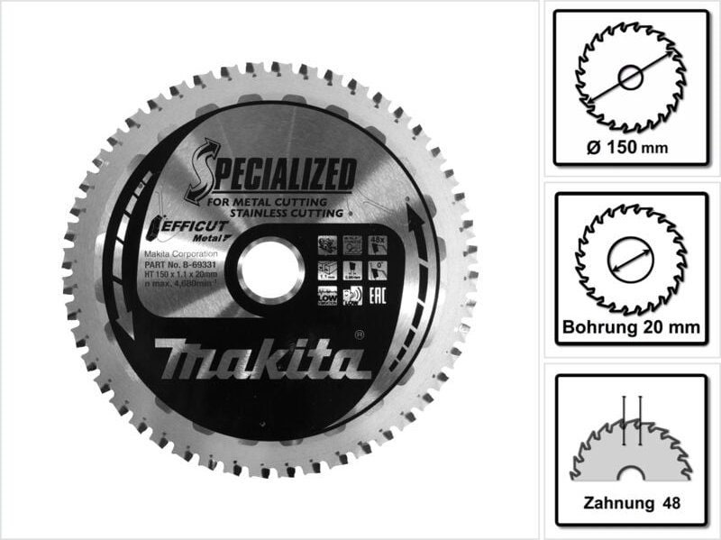 Makita MCCS15048E SPECIALIZED EFFICUT Sägeblatt 150 x 20 x 1,1 mm ( B-69331 ) 48 Zähne für Metall