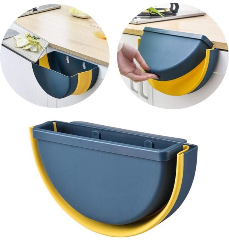 Alovez - Hängender, zusammenklappbarer Mülleimer mit Ablagefach und Saugnapf für die Küche