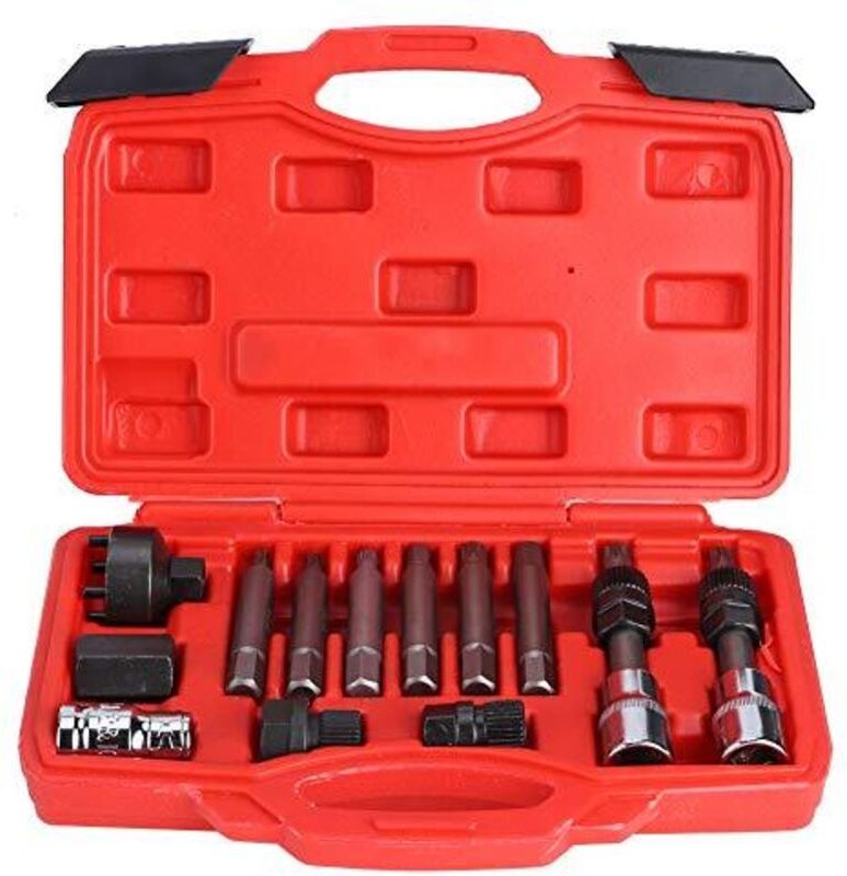 13-teiliger Steckschlüssel, Wartungswerkzeug für Lichtmaschinen-Riemenscheiben, Bits und Stecknüsse, Kit zum Entfernen d...