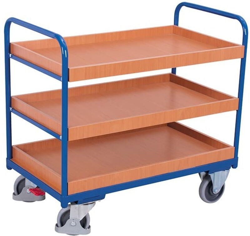 VARIOfit Etagenwagen, niedrig mit 3 Ladeflächen, umrandet 965x655mm