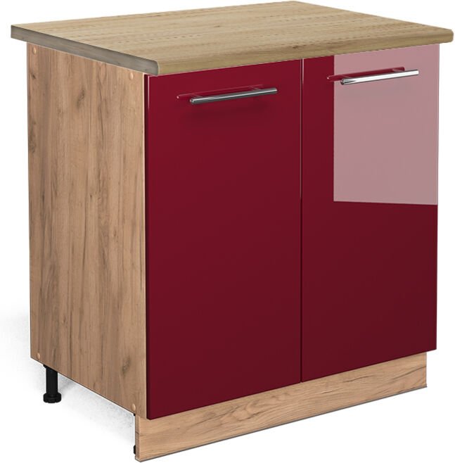 Vicco - Spülenunterschrank Fame-Line, Bordeaux Hochglanz, 80 cm mit Regal, ap Eiche