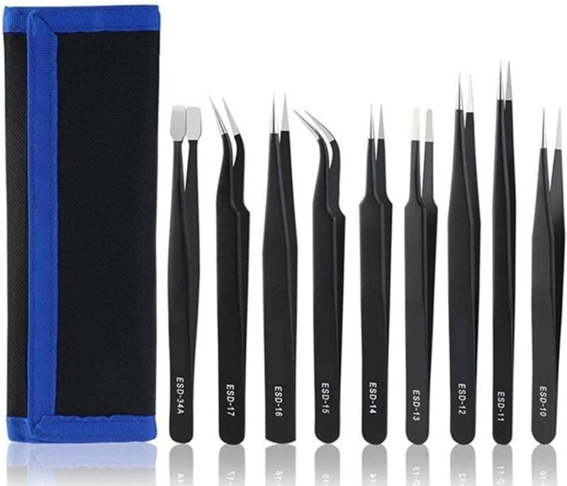 9-teilige Präzisionspinzette, antistatisches Präzisions-ESD-Pinzetten-Wartungswerkzeugset für die Reparatur elektronisch...
