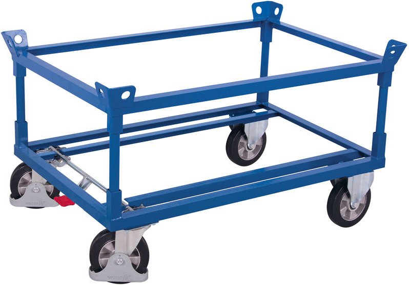 VARIOfit Palettenfahrgestell Elastikvollgummibereifung für Gitterboxen/Europaletten mit 2 Winkelrahmen 1210x1010mm