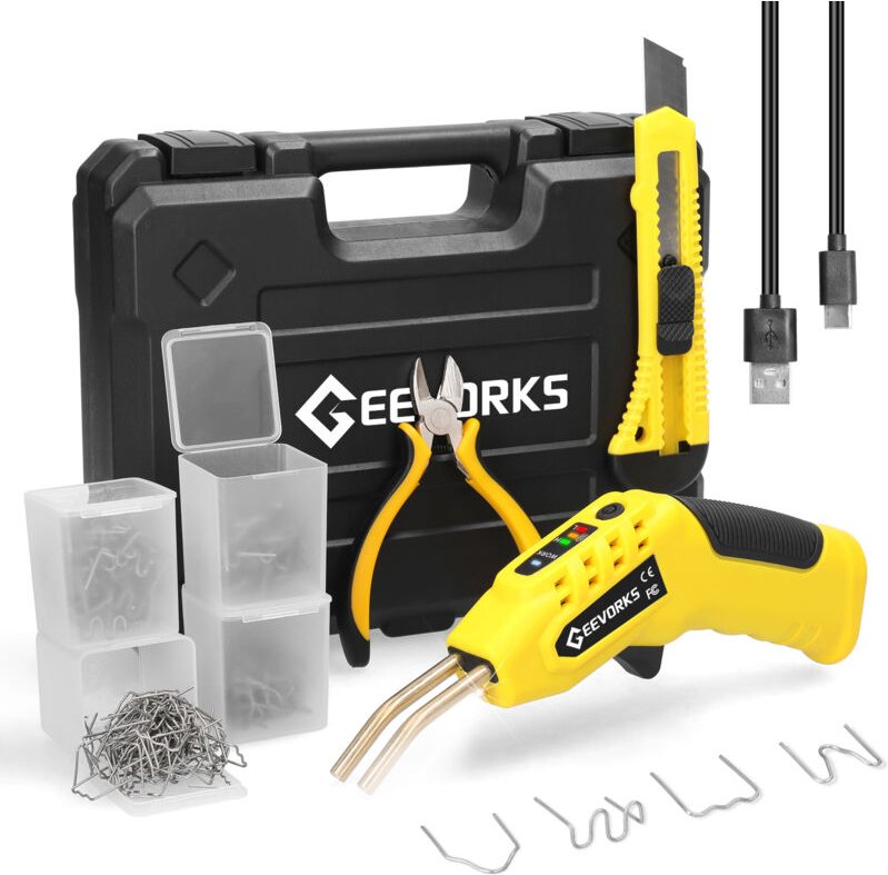 Ej.life - 40 w Kunststoffschweißen, Kunststoffschweiß-Reparaturset, Kunststoffschweißgerät mit 400 Stück 4-Typen-Heißtac...