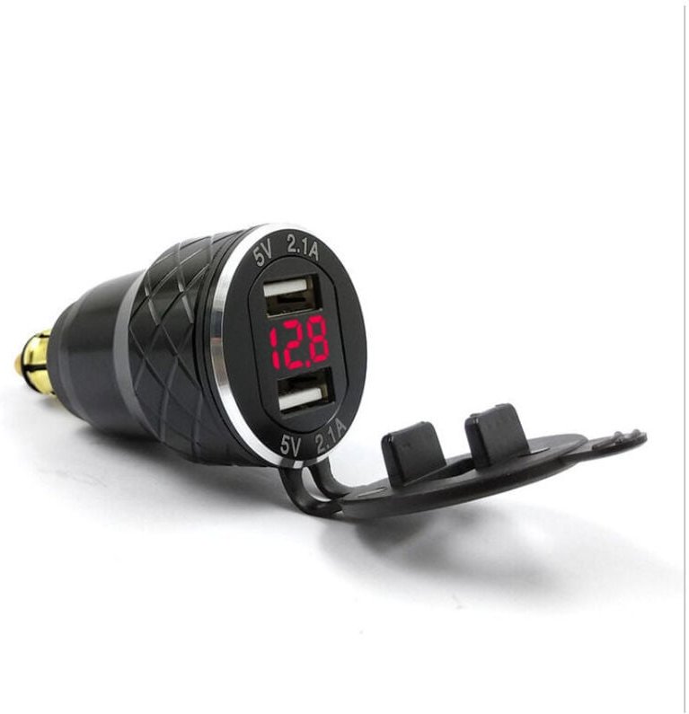 Motorrad usb Ladegerät eu Stecker für bmw Ducati Auto Ladegerät mit Spannungsanzeige Metall Rot mumu