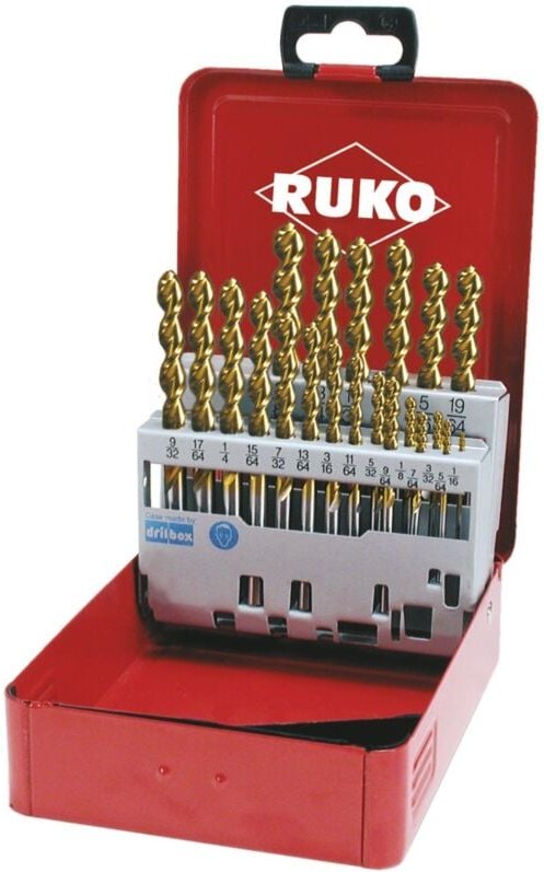 RUKO Spiralbohrer-Satz DIN 338 TL 3000, HSS-G TiN in Zollabmessungen in Industriekassette - 21 tlg. - 258850T