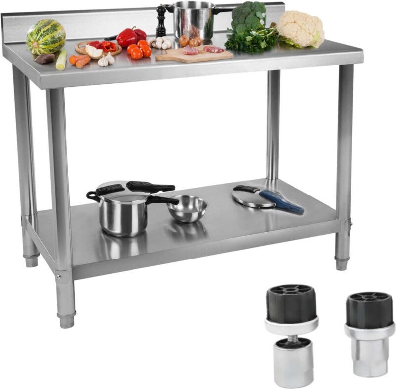 Royal Catering - Arbeitstisch Neu Edelstahl Gastro Tisch Edelstahltisch Aufkantung Boden 1X0,6M