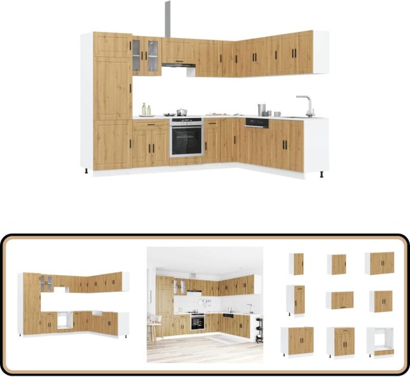 vidaXL 14-tlg. Küchenschrank-Set Porto Artisan-Eiche Holzwerkstoff
