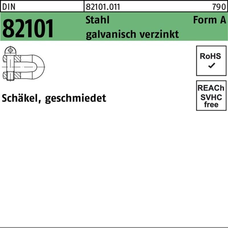Schäkel DIN 82101 A 0,16 Stahl galvanisch verzinkt Schäkel, geschmiedet