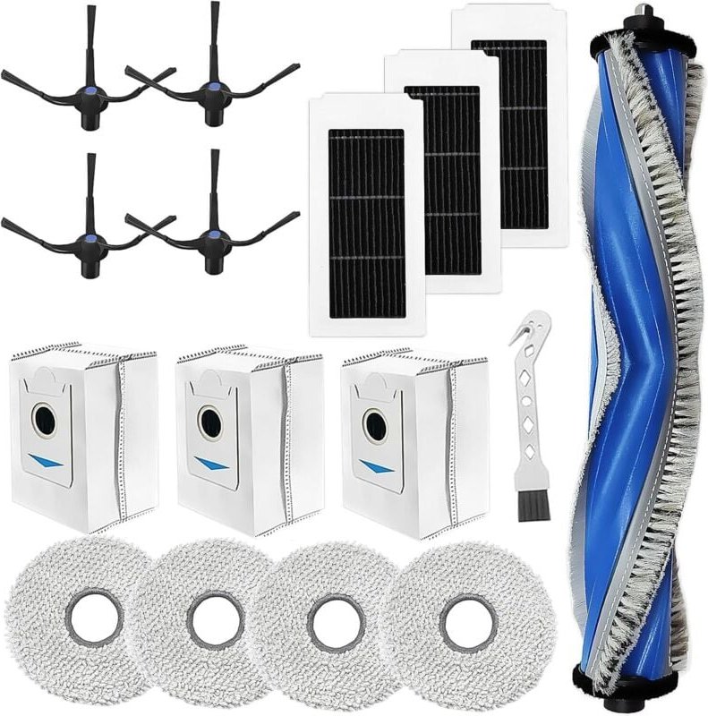 Zubehör für ECOVACS DEEBOT X5 Omni / X5 Pro Roboterstaubsauger Ersatzteil, Walzenbürsten + 4 Tücher + 3 Staubbeutel + 4 ...