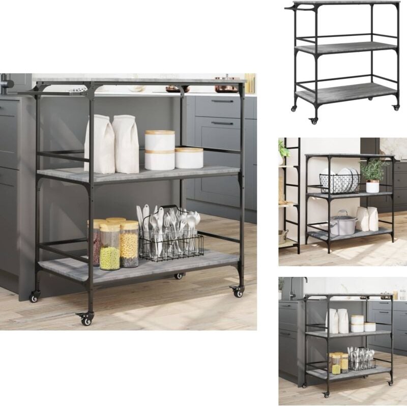 Küchenwagen Grau Sonoma 100,5x50x105 cm Holzwerkstoff - Küchenwagen - Holzwerkstoff - Küchentisch - Esstisch - Retro Sti...