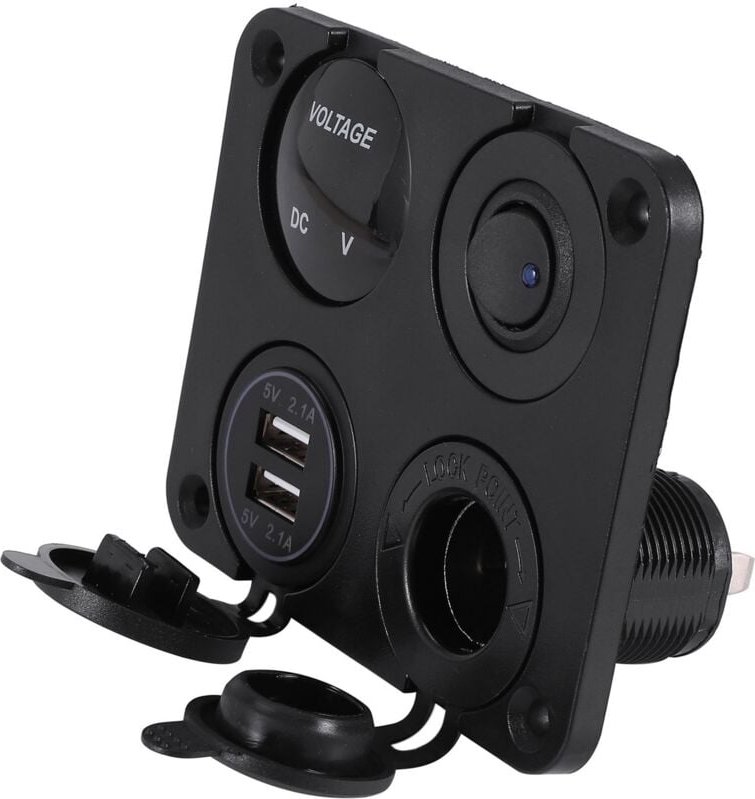 4 Funktionsfeld Dual USB Ladegeraet Gruene LED Volt 12 V Steckdose EIN-AUS Schalter