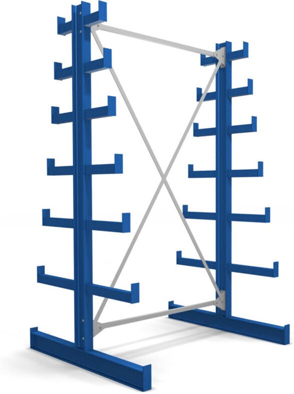 Kragarmregal doppelseitig 1 Feld mit 6 absteigenden Ebenen 1300x2000x500mm enzianblau - Stier