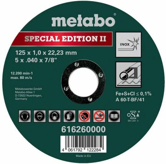 Thumbnail - METABO Special Edition II 125 x 1,0 x 22,23 mm, Inox, Trennscheibe, gerade Ausführung (616260000)
