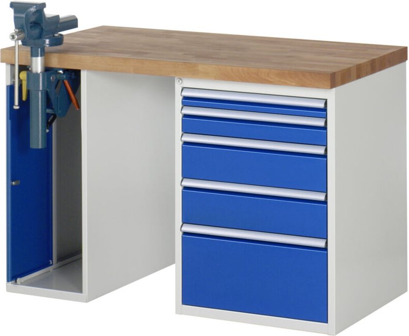 Werkbank Modell 7511 mit 5 Schubladen und Schrank BxTxH 1250x900x840mm - RAU