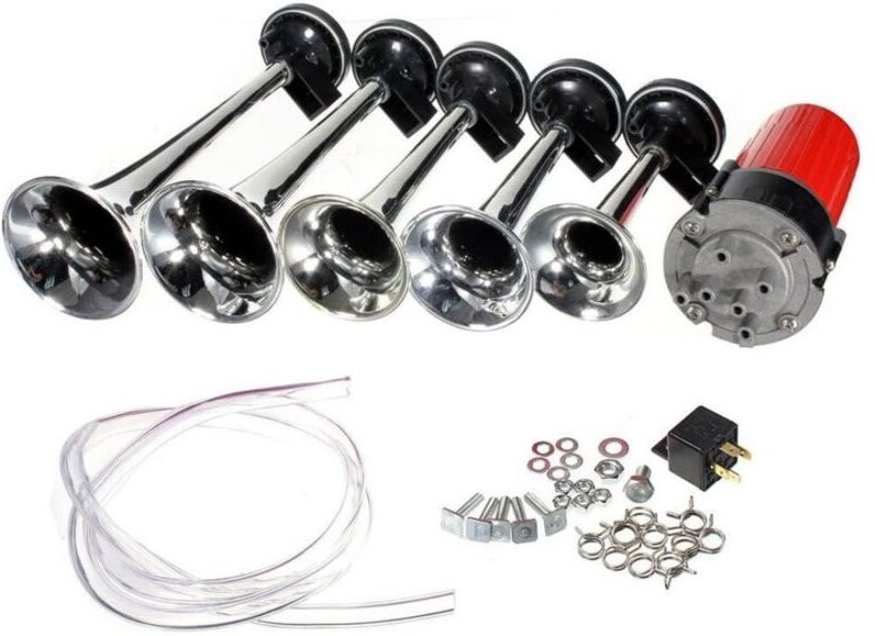 5 Stück 125dB Musikalische Trompete 12V mit Kompressor für Auto LKW Boot Bus - Weiß