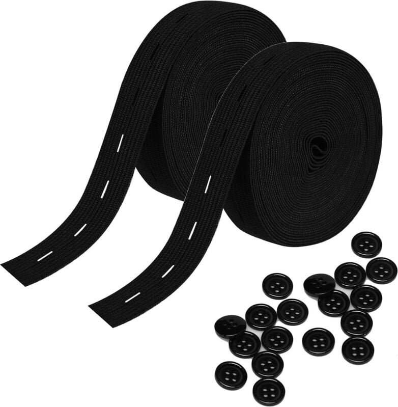2 Stück 5m Gummiband zum Nähen Flaches Nähband mit Knopfösen, Elastisches Gummiband für Hosenrock Stirnband mit 20 Stück...