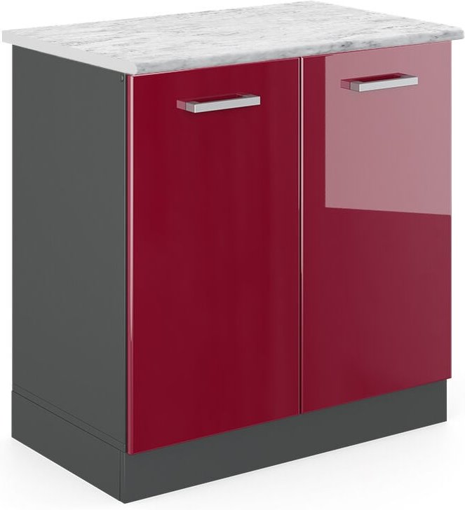 Vicco - Spülenunterschrank R-Line, Bordeaux Hochglanz, 80 cm ap Marmor
