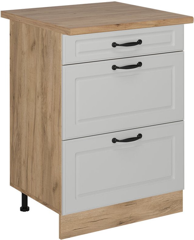 Vicco - Küchenunterschrank R-Line, Weiß Landhaus, 60 cm mit Schubladen, ap Eiche