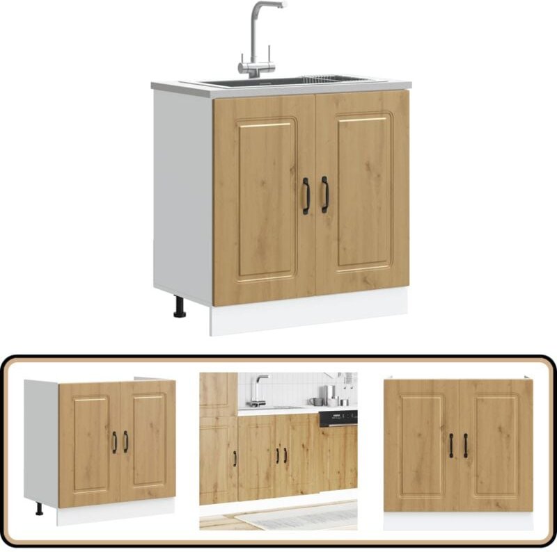 Thumbnail - Spülenunterschrank Kalmar Artisan-Eiche 80x46x81,5 cm - Vidaxl