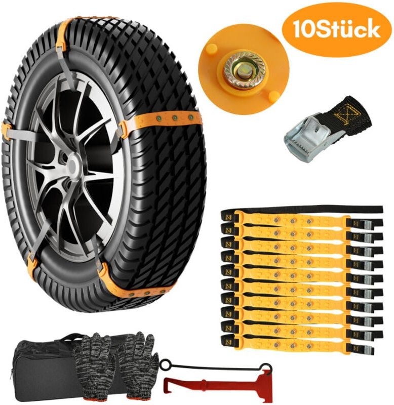 SWANEW 10 Stück Schneeketten Reifen-Anti-Rutsch-Gürtel Universal-Auto-Sicherheitsketten Notfall-Traktionsketten Anfahrhi...