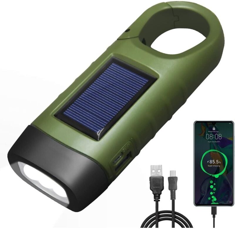 USB-wiederaufladbare LED-Taschenlampe, Dynamo-Taschenlampe zum Aufladen des Telefons, solarbetriebene wiederaufladbare T...