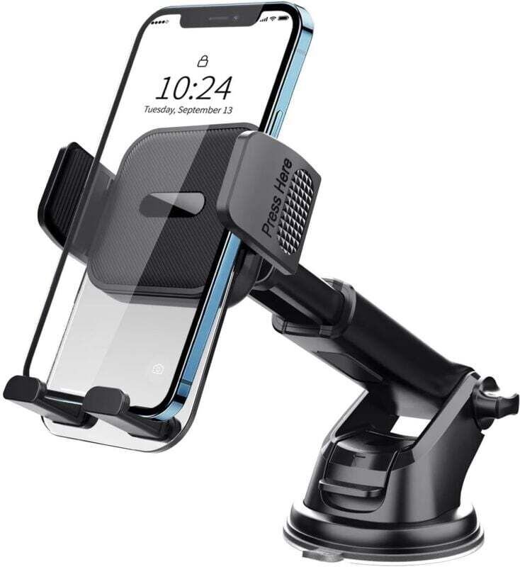 Soporte para teléfono de coche, soporte para salpicadero, rotación de 360° con una sola mano, soporte para parabrisas (s...