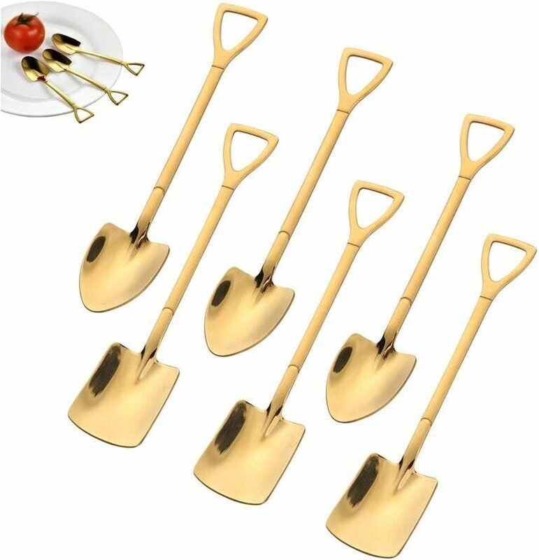 6-teiliges Edelstahl-Kaffee-Latte-Löffel, Teelöffel, Eislöffel, Dessertlöffel, Besteck-Set, Schaufelform-Rührlöffel - Ah...