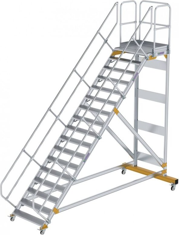 Günzburger Steigtechnik - Plattformtreppe 45° fahrbar Stufenbreite 1 m 17 Stufen Aluminium geriffelt - 600817