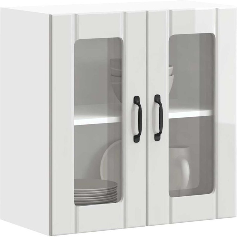 vidaXL Küchen-Hängeschrank mit Glastür Hochglanz-Weiß Holzwerkstoff