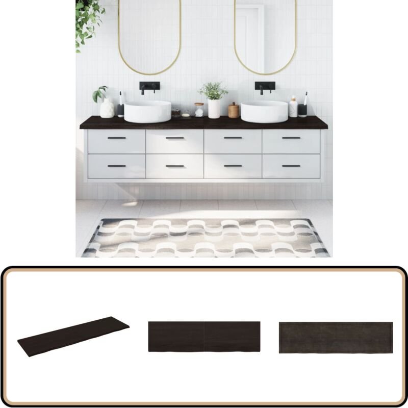 Waschtischplatte Dunkelbraun 220x60x(2-4)cm Massivholz - Holz Waschttisch Platte - Eiche Massiv - Arbeitsplatte - Badren...