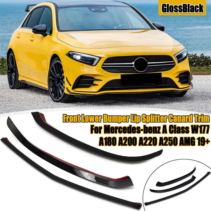 Thumbnail - Unterer vorderer Splitter für Mercedes-Benz A-Klasse W177 A180 A200 A220 A250 amg 19+ (Schwarz glänzend) Hasaki