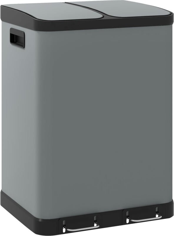 Mülleimer 2 x 30L Treteimer mit Pedal und Deckel, Abfalleimer, Mülltrennsystem Metall mit Inneneimer aus Kunststoff, Sof...