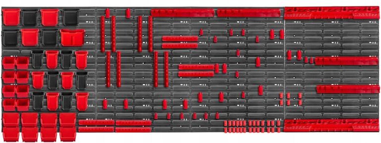 Werkstattwandregal, Wandplatten, 232 x 78 cm, Schwarz, 122 tlg. - Kadax