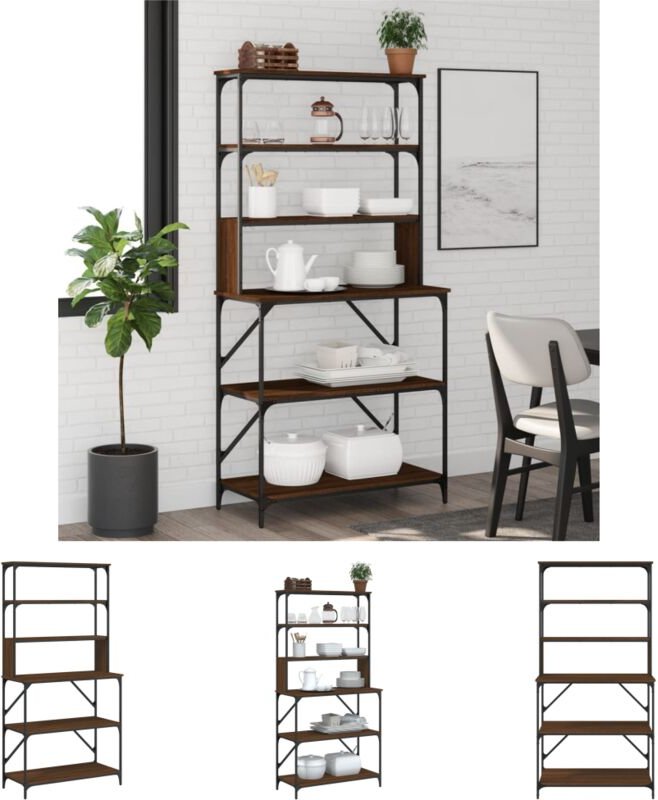 The Living Store - Bäckerregal 6 Fächer Braun Eichen-Optik 90x40x180 cm - Küchenutensilienhalter & -ablagen - Braun