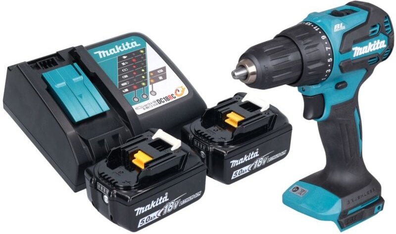 Thumbnail - Makita DHP 490 RT Akku Schlagbohrschrauber 18 V 65 Nm Brushless + 2x Akku 5,0 Ah + Ladegerät