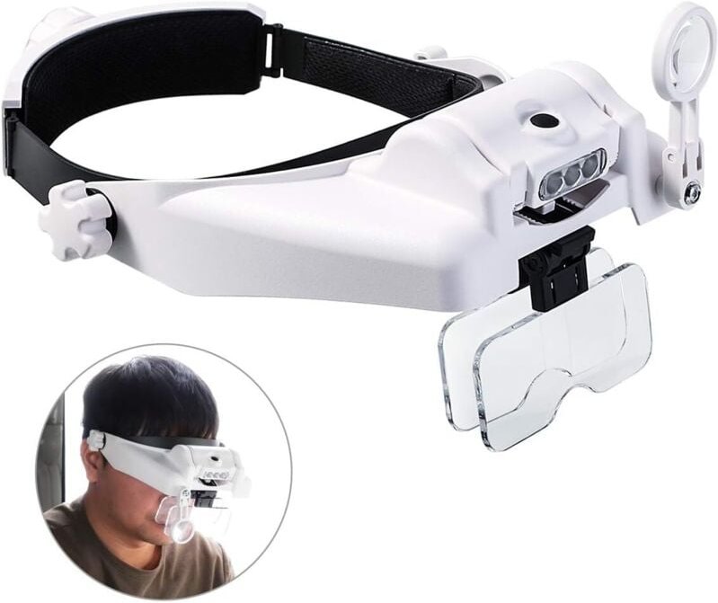 Thumbnail - Beleuchtete Kopflupe mit abnehmbaren LEDs, Lesekopflupen, Visier, Casque de visière, Lupe für Hobbys, Naharbeit, Nähen, ...